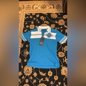 Lamasini Premium Blue Western Embroidered Tribal Print L Short Sleeve Shirt